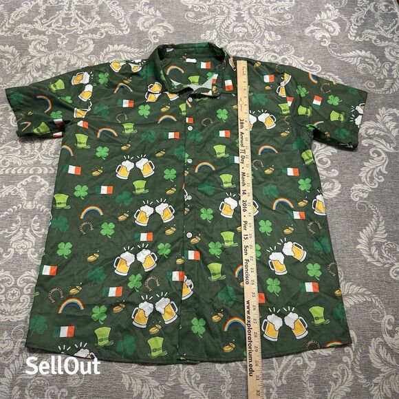 Funny Guy Mugs Men's Standard XL St. Patrick's Day Hawaiian Shirt Green Clover - Picture 6 of 6
